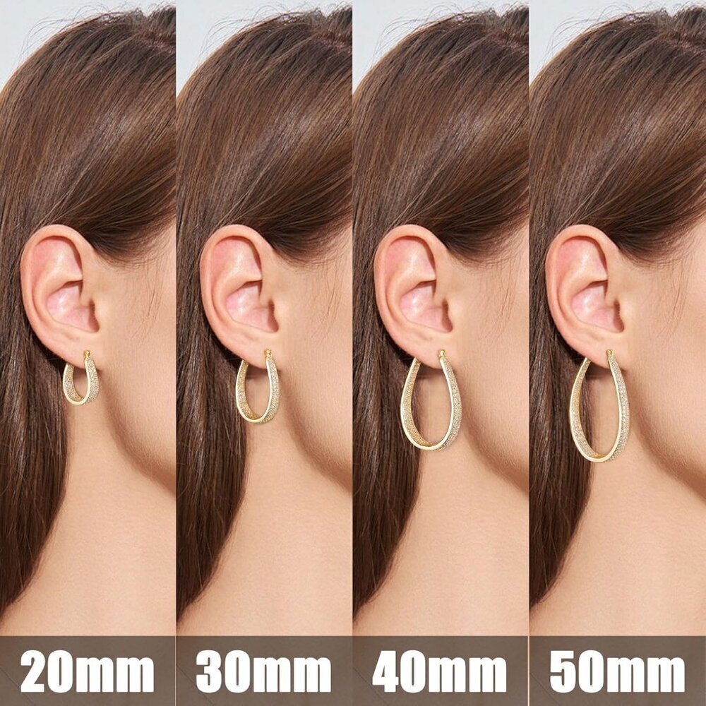 14K Gold Plated Hoop Earrings Women Oval Chunky Jewelry with Cubic Zirconia - Picture 5 of 8